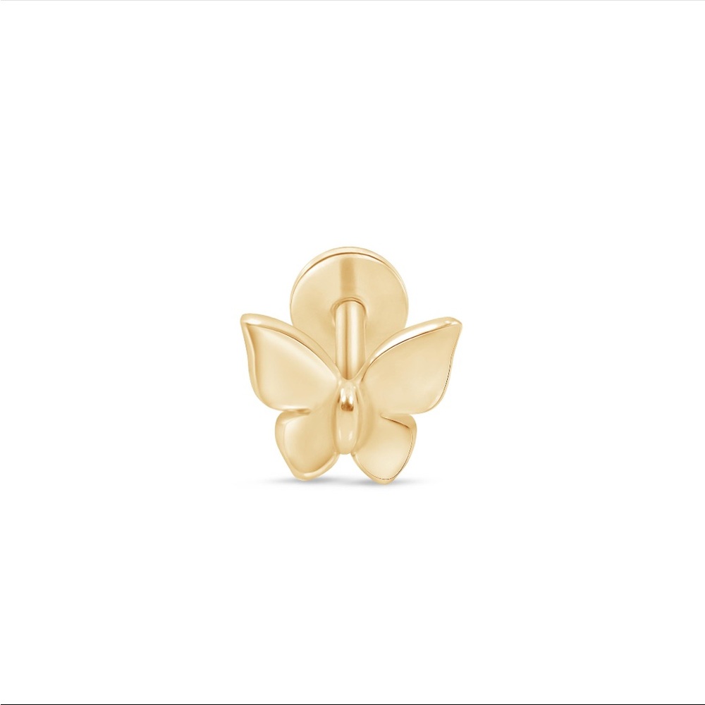 14k solid gold butterfly internally threaded screw stud earring 5mm